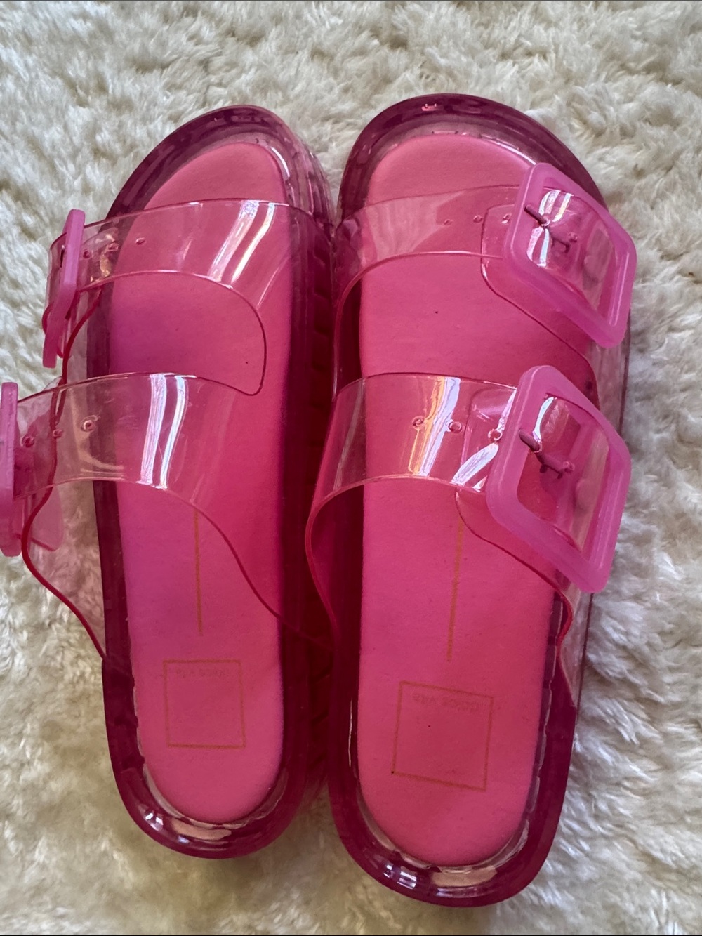 Dolce Vita Pink Clear Double-Buckle Slide Sandals